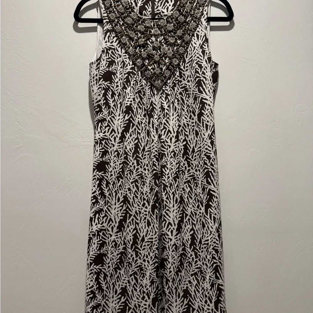 Tory Burch Sleeveless White and Brown Dress